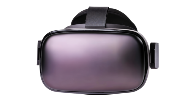 VR headset close up view on black background, cut out transparent