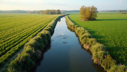 Obraz premium Canal Through Green Fields