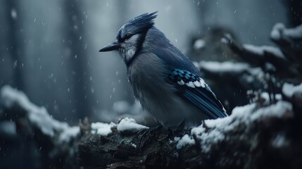 bluejay on snowy branch