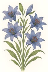 Blue Lily Flower Illustration Botanical Art