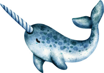 watercolor narwhal © Je