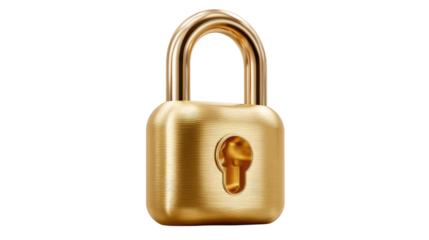 Gold Padlock of Security: A shiny gold padlock stands out, symbolizing security, privacy, and protection.  Its simple design and elegant appearance.