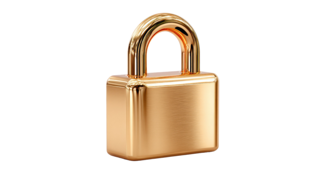 Golden Security: A shiny gold padlock, meticulously crafted and reflecting sophistication, symbolizing protection and privacy in the digital age.