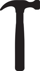 Simple Black Silhouette of a Hammer with Curved Claw and Straight Handle Illustrating a Common Hand Tool for Driving Nails or Breaking Objects, hammer and nail
