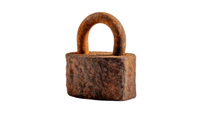 Rusty Padlock: An aged, weathered, and rusty padlock is a symbol of security and protection. the antique and classic design, evoking feelings of history, secrets, and resilience.