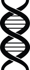 A stylized black DNA molecule structure appears on a clean, transparent background