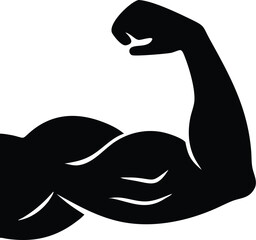 Black silhouette depicts muscular arm flexing with clear definition against a transparent backdrop
