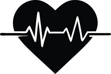 The black heart contains a white heartbeat waveform running horizontally through the center, transparent background