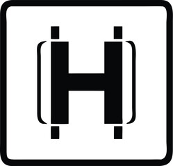 Black and white helipad icon is framed within the border of a square