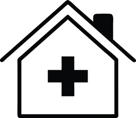 Line art depicts a house with a chimney and a cross in transparent background