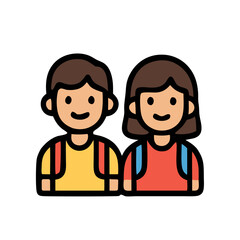 Two joyful kids prepared for school with bags. Ideal for backtoschool advertising, educational brochures, and childcarerelated designs.