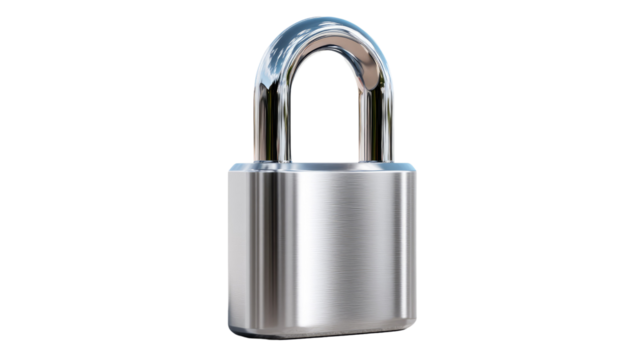 Secure Safeguard: A shiny, metallic padlock, isolated, a symbol of protection and privacy. A visual metaphor for security, safety, and confidentiality.