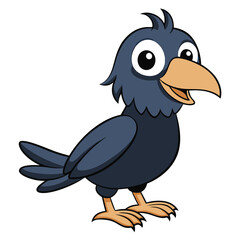 Cartoon bluebird cheerfully stands, exhibiting bright eyes and a welcoming smile against a white backdrop