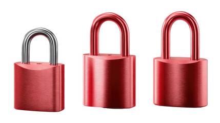 Fototapeta premium Red Padlocks: Captivating three red padlocks against a clean backdrop, symbolizing security and privacy, each presenting its own unique presence and form.