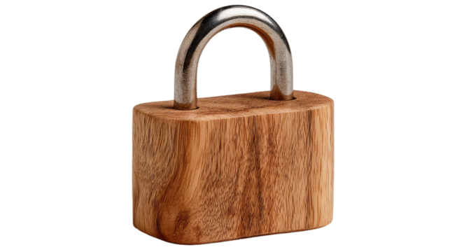 Wooden Lock's Security and Craftsmanship: A close-up shot reveals a beautifully crafted wooden lock with a gleaming metallic handle.