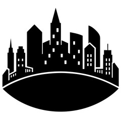 city skyline silhouette on a white background.