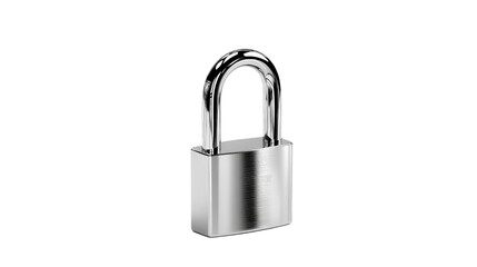 Secured by Steel: A minimalist studio shot featuring a close-up of a sleek, metallic padlock. The simple, modern design symbolizes safety, protection, and digital security.