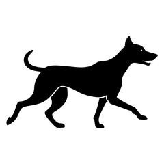 black dog running silhouette on a white background.
