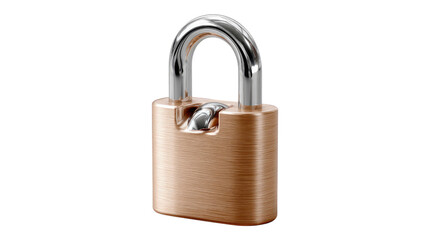 Naklejka premium Secure and Safe: A close-up shot of a gleaming, copper-toned padlock, symbolizing security and safety, ready to protect valuables or sensitive information.