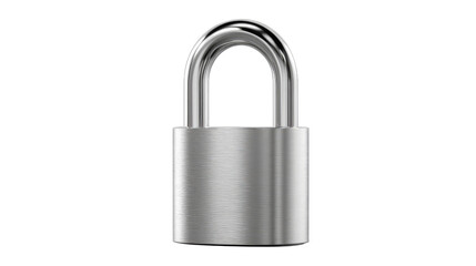 Naklejka premium Secure Silver Lock: A close-up shot of a gleaming silver padlock, isolated, offering a minimalist view of protection and safety.