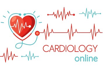 Cardiology online medical service with heart and pulse design - healthcare technology and telemedicine concept