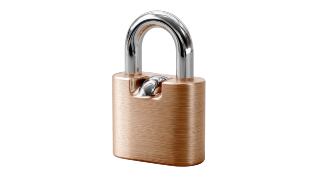 Secure and Safe: A close-up shot of a gleaming, copper-toned padlock, symbolizing security and safety, ready to protect valuables or sensitive information.