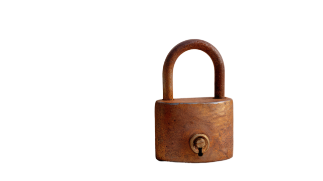 Vintage Padlock: An aged and rustic wooden padlock, with keyhole, evoking a sense of security and history.