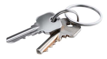 Security Trio: A close-up perspective of shiny silver keys on a metal ring, offering a sense of security, access, and the potential of a new beginning.