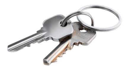 Security Trio: A close-up perspective of shiny silver keys on a metal ring, offering a sense of security, access, and the potential of a new beginning.