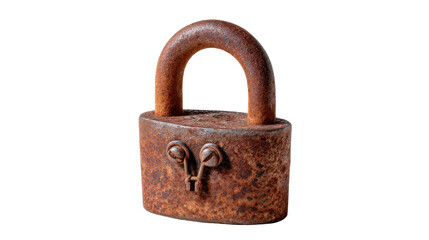 Naklejka premium Rusty Padlock: A weathered, rusty padlock stands as a symbol of security, time, and forgotten secrets. Its aged texture speaks volumes of stories untold.