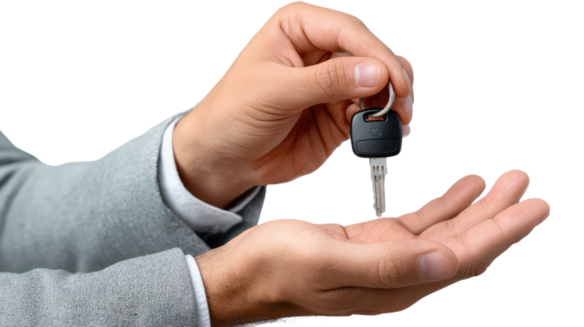 Handing Over Car Keys: A close-up shot of a hand gently offering a car key, symbolizing trust, new beginnings, or a successful transaction.