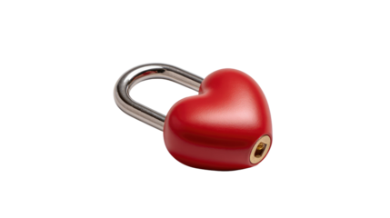 Sealed Heart: A close-up shot captures a red heart-shaped lock, symbolizing love, commitment, and the guarding of affection. The lock's shiny metallic handle curves elegantly.