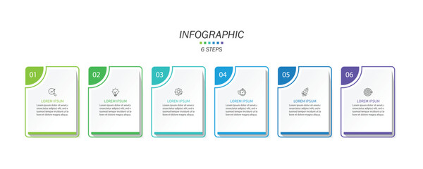 Design template for vector infographic labels with icons and 6 options or steps.