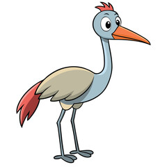 Cartoon heron with orange beak stands tall against a clean, bright white backdrop