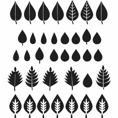 Silhouette Leaf Icons Collection for Nature and Botanical Projects Free Vector, Floral vector icons featuring a variety of flower types and designs showcasing nature in a minimalist style for design.