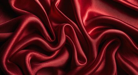 Obraz premium Close-up of flowing red silk fabric with glossy folds