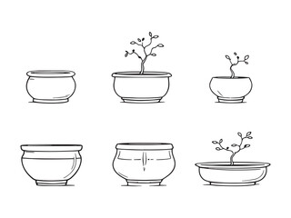 Bonsai Pot Line Art Illustration
