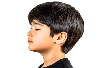 Boy with eyes closed, head in profile, portrait view, cut out transparent