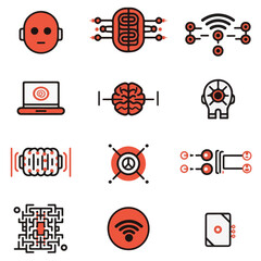 Abstract Technology Icons Representing Artificial Intelligence Concepts
