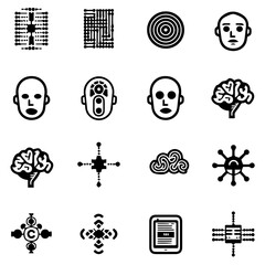 Abstract Icons and Symbols Representing Technology and Emotions
