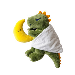 Adorable sleeping plush dinosaur with transparent background kids room decor soft toy cozy...
