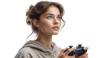 Fototapeta premium Gaming enthusiast holding controller studio setting portrait image transparent background creative perspective