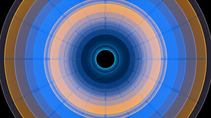 Naklejka premium Abstract circular tunnel illustration with blue, orange, and black colors against a dark background