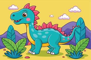 Cute green baby dino character vector art illustration