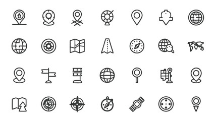 Vector navigation icons set location map pointer compass direction travel gps destination route guide world
