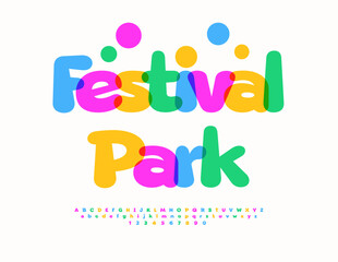 Vector Holiday poster Festival Park. Joyful Watercolor Font. Colorful Children Alphabet Letters and Numbers