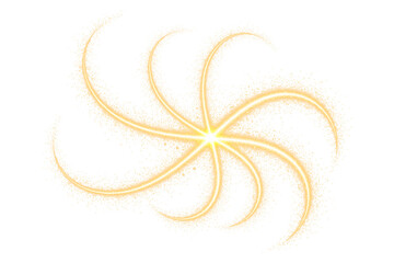 Golden Sparkling Light Trails Swirling Around a Central Point on Transparent Background