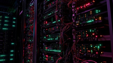 Illuminated Server Room: A Glimpse into the Heart of the Digital World