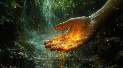 A lone traveler dips his hand into the river, but instead of feeling wetness, he feels memories flowing through his fingers--the river is not made of water, but of time itself. 