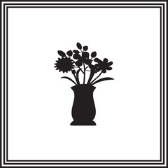 Flower Vase Silhouette Icon – Decorative Floral Arrangement Vector for Home Decor, Nature, and Botanical Themes